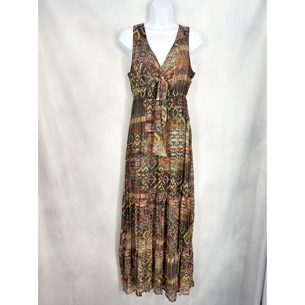 La Fee Maraboutee Sleeveless Bohemian Earthy Chiffon Maxi‎ Dress Womens Size 42